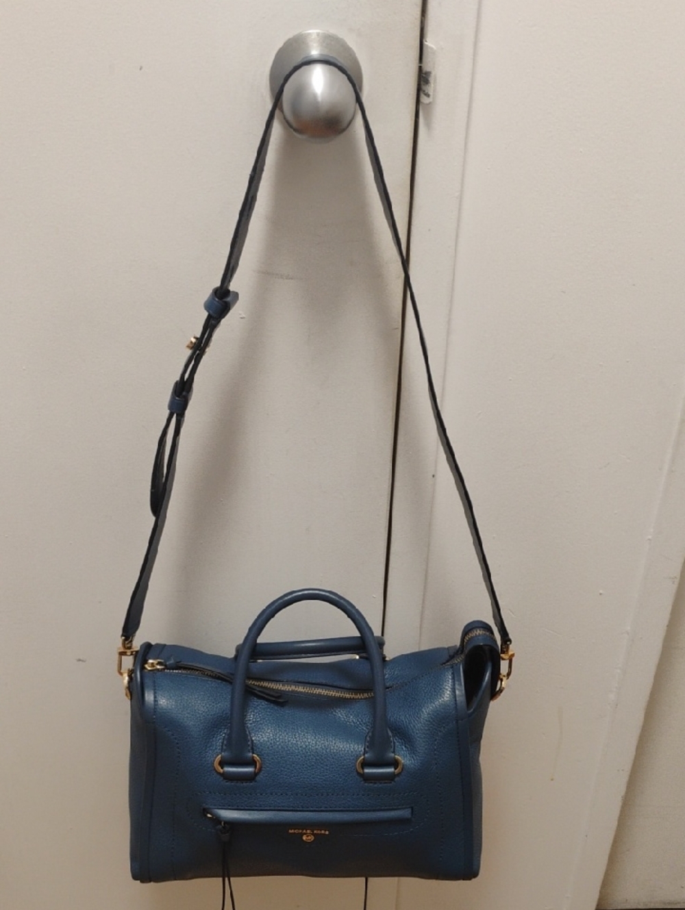Michael Kors Teal-Blue Pebbled Leather Satchel with Detachable Strap - Picture 7 of 9